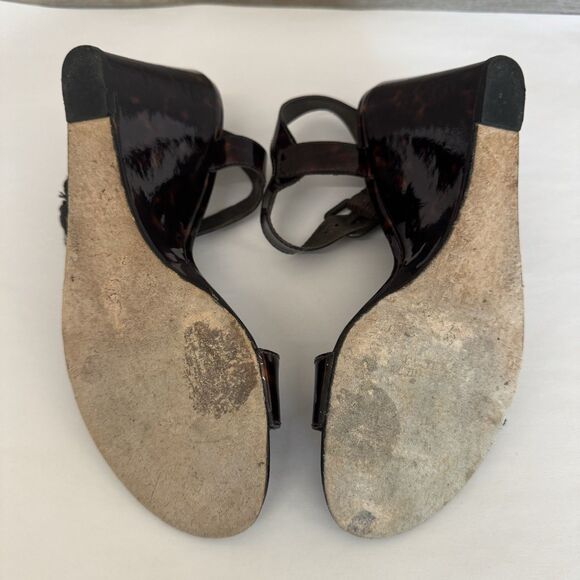Stuart Weitzman Patent Leather Tortoise High Wedge Heel Sandals Women 10 M - Picture 15 of 16